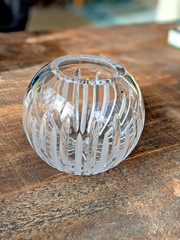 Bombay Round Cut Crystal Rose Bowl Vase Made In Poland EUC Vintage