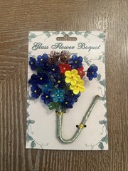 24 Mini Czech Glass Flowers Wire Stem Bouquet Red Blue Yellow Green Purple New