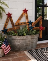 Patriotic Handmade “4” Made Out Of Yardstick, Scrabble Tiles And Metal Stars 12”