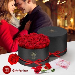 Forever Flowers,12 Red Roses in A Box, Real Preserved Roses, Birthday Gift
