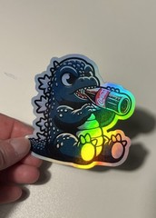 Godzilla Drinking Glass Cola 3 Inch Waterproof Vinyl Holographic Sticker