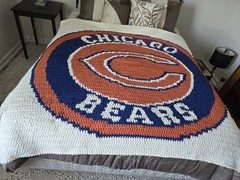 Chicago Bears Handmade Crochet Throw Blue Orange White 5′ 5″