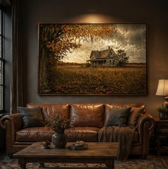 Vintage Abandoned Farmhouse Autumn Canvas Wall Art – Landscape Home Decor Print
