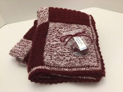 AFGHAN – LARGE -Hand Knit- 56″ X 45″ – Wine & Pink/White Mix- Machine Wash &Dry