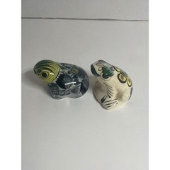 Vintage Mexican Talavera Pottery Frog Figurines Hand Painted Set of 2 Mexico