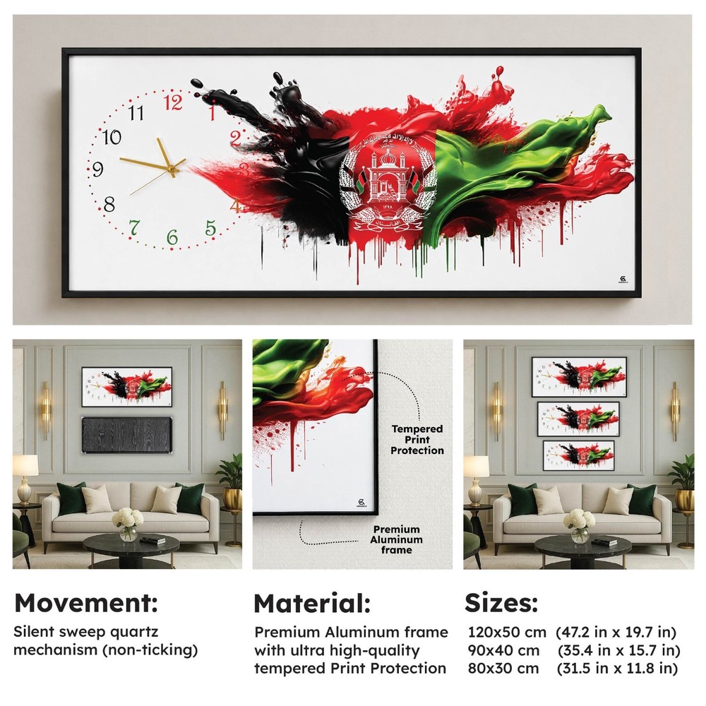 Afghanistan Flag Wall Clock Frame Aluminum Decor for Home Office Living Room