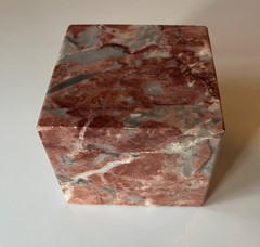 Mid-Century Modern MCM Pink Gray Solid Specimen Marble Display Stand Brick Cube
