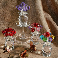 Crystal Colorful Rose Flower Collectible Figurine Glass Flowers with Vase Romant