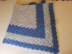 Baby Blanket Handcrafted Crochet Granny Made Boy Blue Afghan Throw 34″ x 39″