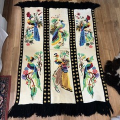 Vintage Peacock Bird Handmade Needlepoint Throw Blanket Afghan 49 X 77