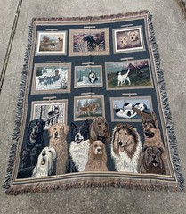 Vintage 90s Dog Breeds 100% Cotton Tapestry Fringe Throw Blanket Cottage Cabin
