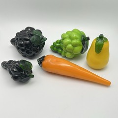 Lot Of 5 Glass Fruit & Vegetables Grapes Pear And Carrot