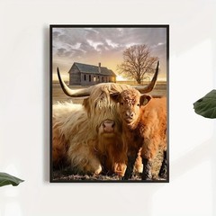 Highland Cow Canvas Painting Animal Print Canvas Wall Art Poster Farmhouse Mural