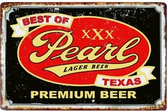 Pearl Lager Beer Texas Advertising Art Tin Sign All Metal up to 12x 18″