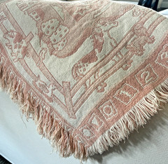 Woven Tapestry Baby Blanket Farm Animals ABC Throw Fringed MWW 1992 Nursery Pink