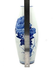 Vintage Blue White Porcelain Floor Vase Hand Painted Floral Asian Decor