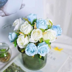 Vibrant Blue and White Roses – Easy Maintenance Silk Bouquet for All Occasions