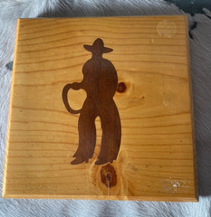 Western Plaque 7 x 6.75 in Cowboy Inlay Wooden Beveled Edge Decor Crafts