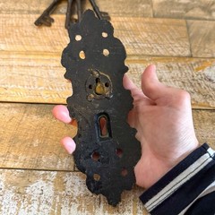 Antique Style Cast Iron & Glass Door Knob Plate Wall Hook & Skeleton Key Set