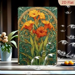 Art Nouveau Floral Metal Sign Vintage Orange Lily Retro Botanical Wall Decor