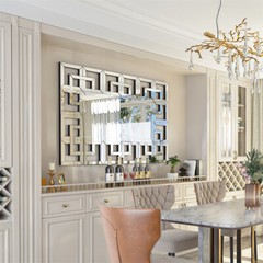 Elegant Wall Mirror with Beveled Geometric Mirror HD Horizontal/Vertical Hanging