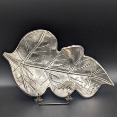 Decorative Silver Aluminum Leaf Tray, Centerpiece Large Dish Made In India