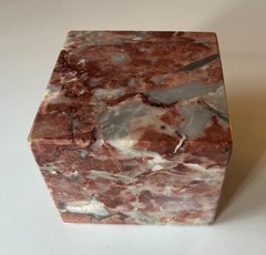 Mid-Century Modern MCM Pink Gray Solid Specimen Marble Display Stand Brick Cube