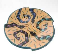 8″ Signed Catey Vintage 1990s Studio Art Bowl Modernist Snakes Southwestern
