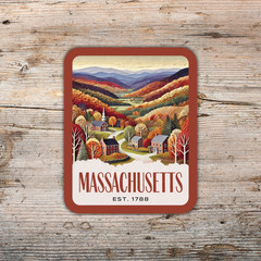 Massachusetts State Sticker, Paper Collage Look, Berkshire Village Vinyl Decal