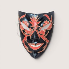 1980s Handmade Paper Mache Red and Black Mask Wall Art