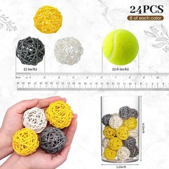 24PCS Yellow Decorative Balls for Bowl Centerpiece, 2 Inch Rattan Bowl Filler…