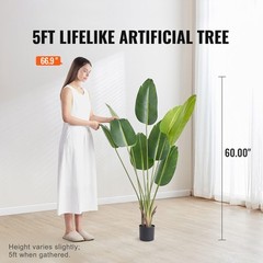 Bird Of Paradise 5ft Tall Fake Palm Tree Artificial Faux Silk Plant in Pot Decor