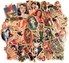 American Traditional Stickers Vintage Retro Pinup Sticker Pack, Vinyl Waterproof