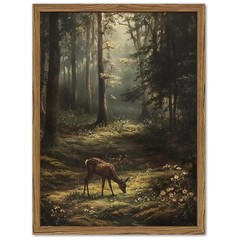 Vintage Forest Deer Canvas Wall Art – Rustic Home Decor