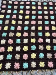 Vtg Brown Multicolor Pastel Square Afghan Blanket Granny Crochet Throw 53X47