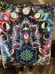 Psychedelic Meditation Tapestry – Cosmic Mandala Wall Hanging Monkey Yoga Hippie