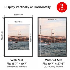 3 Pack 50x70cm Aluminum Picture Frames Wall Hanging Poster Frame for Home Decor