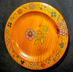 Handmade Hand Painted Floral Wood Round Decorative Plate Brown/Multicolor