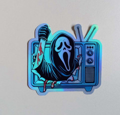 Ghostface Retro Tv Set Holographic 3 Inch Waterproof Sticker