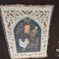 “Le Roost” Rooster & Chicken Fringed Woven Tapestry Afghan/Throw Blanket 48”x68”