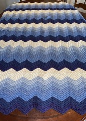 VTG HANDMADE Crocheted Afghan Throw Blue Zigzag Comes In Dry Clean Bag From 1987
