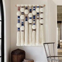Blue Macrame Wall Hanging, Boho Cotton Yarn Decor, Handmade Knotted Art,