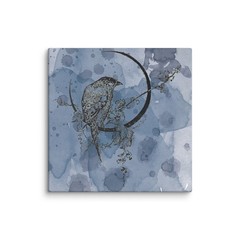 The Crescent Songbird on Canvas in Blue