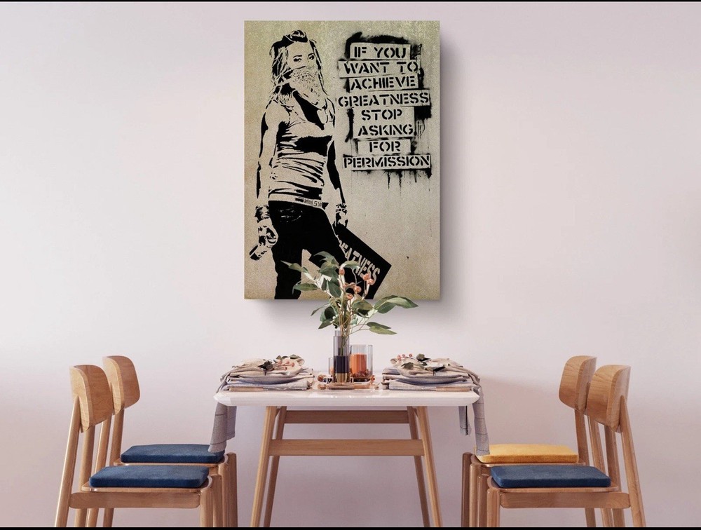 BANKSY “Stop Asking for Permission” Reproduction on CanvasReady To Hang 12 x 18