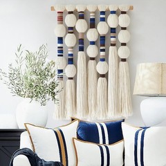 Blue Macrame Wall Hanging, Boho Cotton Yarn Decor, Handmade Knotted Art,