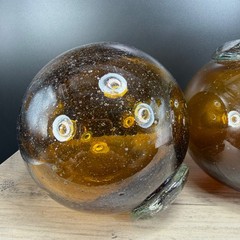 Hand Blown Amber Glass Spheres Opaque Seeded Art Glass Globes Set Fishing Ball