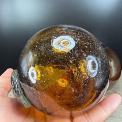 Hand Blown Amber Glass Spheres Opaque Seeded Art Glass Globes Set Fishing Ball