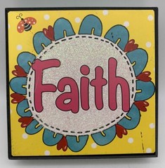 Hobby Lobby FAITH Wooden Sign Decor Square Glitter Ladybug Colorful Shabby Chic