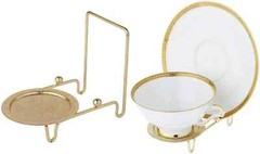 Bard’s Ornate Shiny Gold-Toned Cup & Saucer Stand, 3″ H x 2.75″ W x 4″ D