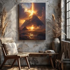 Wall Art Canvas a Glowing Egyptian Pyramid Stands Amidst a Vast Mystical